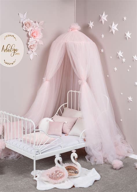 Canopy beds were once a statement of luxury. Light rose bed tulle canopy for nursery Kids tent canopy ...