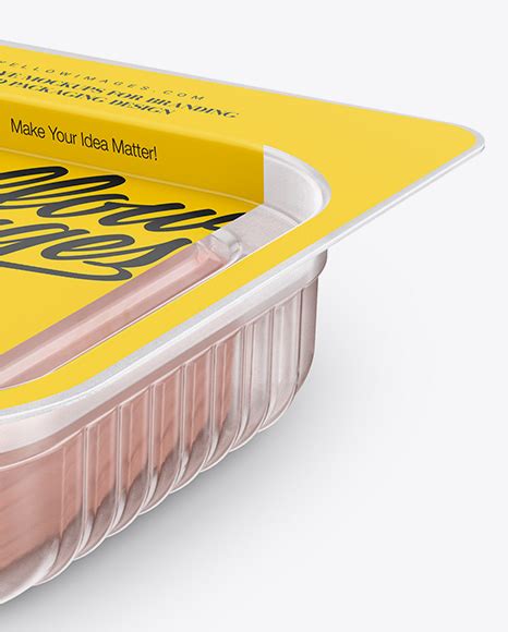 Plastic Tray with Sliced Ham Mockup - Half Side View in ...