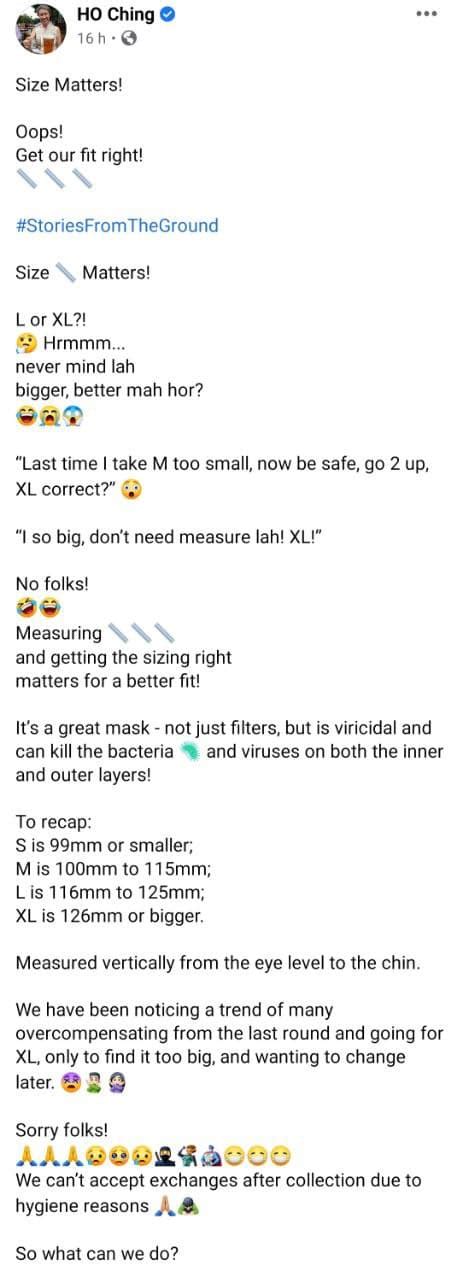 Singapore residents can collect their masks over a period of 2 weeks from then. Ho Ching Shares Tips On Picking Mask Size, Says Bigger ...