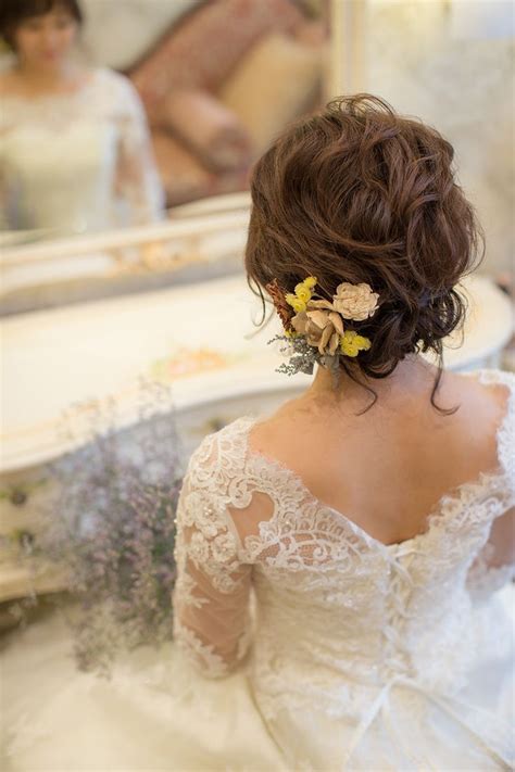 ショートヘア花嫁様におすすめのまとめ髪。ヘッドアクセにお ...
