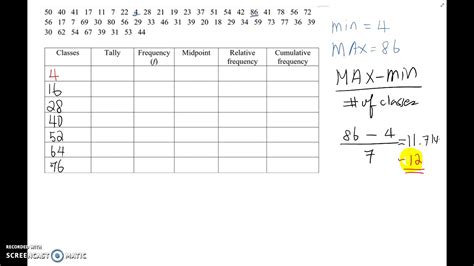 The key is adding up the relative frequencies less than or equal to a given valu. Frequency Table, Tally, Midpoint, Relative Frequency and ...