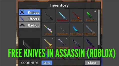 Exotics is the most popular tiers in assassin, it is an orange colour and the third rarest tier to obtain. HOW TO GET FREE KNIVES IN ASSASSIN (ROBLOX) - YouTube