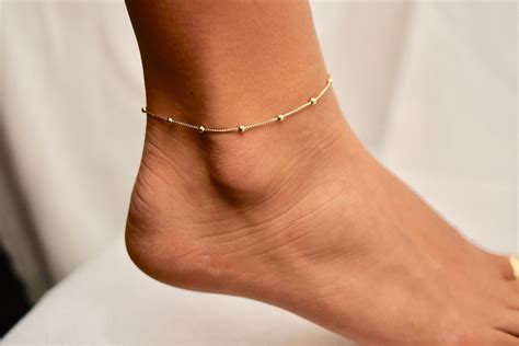 14k gold pink heart adjustable station anklet sale $12.60. Simple Anklet Ankle Bracelet Gold Anklet Anklets for Women | Etsy | Ankle bracelets gold, Gold ...