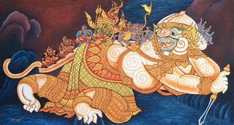Lord hanuman, the monkey god is one of the most revered among hindus and has gradually gained following in other parts of the world too. Ramayana Hanuman Painting Wall Art Wat Phra Kaew l Royal ...