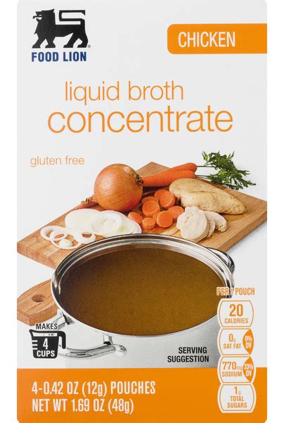 There are 210 calories in 1 serving (4 oz) of food lion chicken tenders. Food Lion Liquid Broth, Concentrate, Chicken, Box