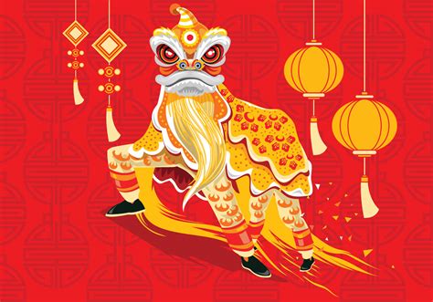 Chinese lion masks are worn during traditional lion dances performed at chinese new year celebrations and festivals. Vector Illustration Traditional Chinese Lion Dance ...
