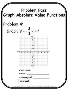Move 1 unit right and 2 units down to locate (1. Graph Absolute Value Functions Problem Pass | Digital ...