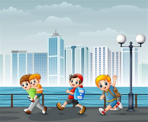 Busca millones de imágenes de dibujos animados de personas de alta calidad a precios muy económicos en el banco de imágenes 123rf. Niños Felices Amigos Jugando En La Calle Ciudad ...