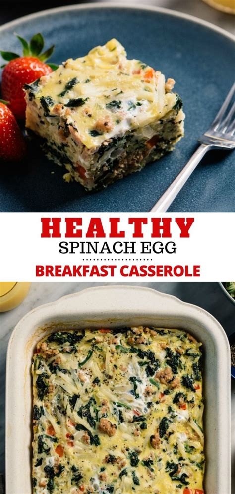 This healthy breakfast casserole is the perfect addition to a holiday breakfast spread. Light Sausage Spinach Egg Casserole - Kim's Cravings