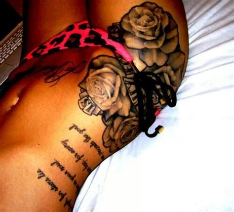 A dark black rose tattoo idea on the side stomach would all you need to show off during summer. Pin on Thigh Tattoos