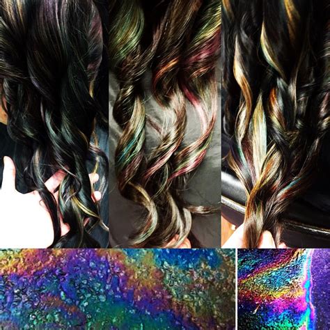 Oil slick hair color color fantasia dye my hair grunge hair mermaid hair rainbow hair hair dos gorgeous oil slick hair #oilslick #hair #shorthair #darkhair #coloredhair. Oil slick by amandahernandez @indulge | Artistic hair, Hair styles, Beauty hacks