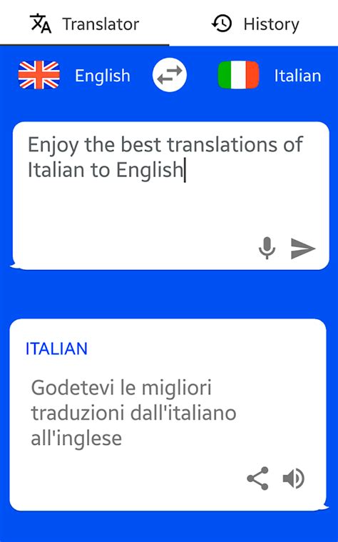 Type a text & select a translator this tool is for translating simple sentences; Italian - English Translator ( Text to Speech ) - Android ...