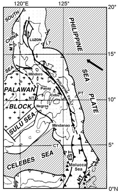 Arc, the ring of volcanic islands resulting from. Major tectonic elements of the Philippine region. MT ...