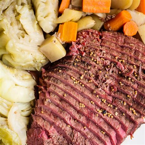 Thinly slice corned beef against the grain and serve with potatoes, carrots and cabbage, garnished with mustard and parsley, if desired. Corned Beef And Cabbage Instant Pot Recipe : Instant Pot ...