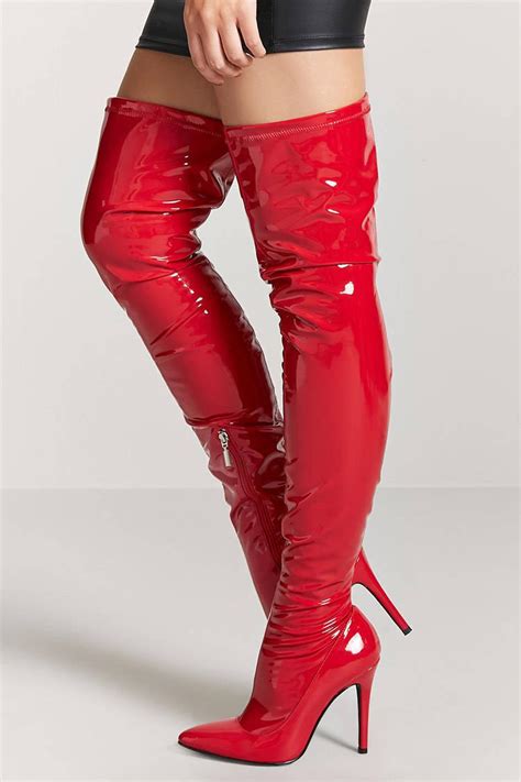 Strut ya sexxy sass in these sikk af patent thigh high boots that have side stretch panels at. Lyst - Forever 21 Faux Patent Leather Thigh-high Boots in Red