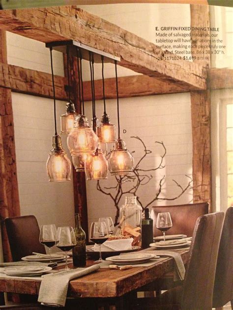 Begin to create and define the appeal of your home with this industrial and rustic pendant light. Love the rustic table and beamwork. #Kitchen #Remodel ...