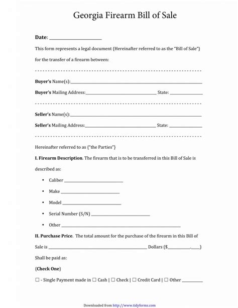 free georgia firearm bill of sale template fillable forms