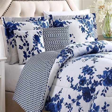 You'll love the fine selection of navy bedding showcased here. Bella Blue 5-Piece Comforter Set | Comforter sets, Blue ...