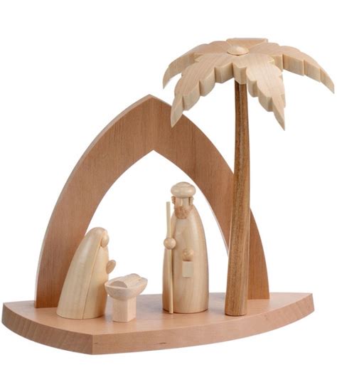 Voilà une crèche qui renouvelle le genre ! Creche moderne en forme d'arche avec palmier, 14 cm