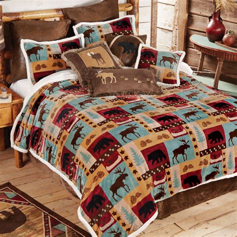 True timber southwest bedding comforter set teal com cabin sets. Trailhead Patch Moose & Bear Plush Bed Set - King ...