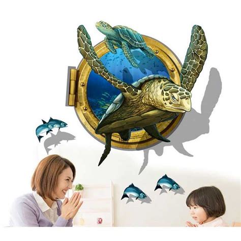 The colors are rich and beautiful and the details are very realistic. Removable DIY 3D Sea Turtles Decorative Wall Stickers Living Room Bedroom Background | Wall ...