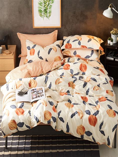 3d bedding 3d bedding sets australia are the new fashion currently. Peach Print Bedding Set | ROMWE