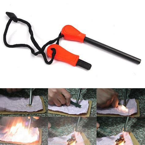 It contains a light my fire firesteel that can generate sparks and a small sandwich bag with vaseline smeared cotton balls as tinder that light easily and will burn for a few minutes, long enough to get the small sticks in my fire to stay lit. Outdoor Camping Survival Magnesium Flint Striker Stone ...