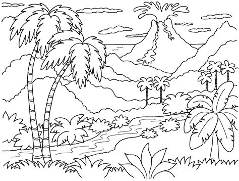 Island easy landscape coloring pages. dinosaur and volcano coloring pages - Google Search ...