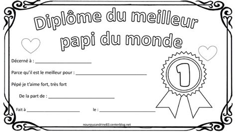 Faites une grosse surprise à votre papa avec une jolie carte gratuite à imprimer. diplôme à colorier pour la fête des grands pères papi pépé