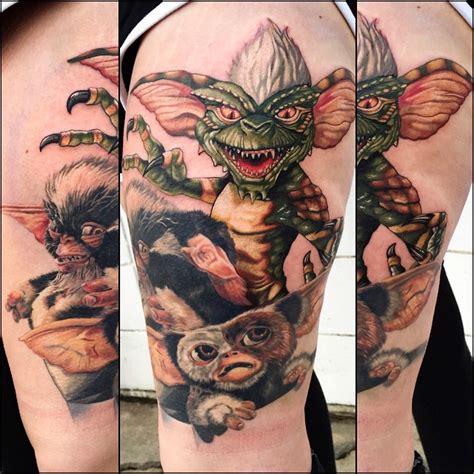 Watercolor tattoos are great with geometric symbols because they really look cool together. Good and Bad Gremlins tattoo by Tony Sklepic | Best Tattoo ...