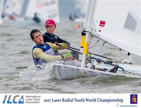 Germany's svenja weger leads for nearly the entire second race of the women's laser radial opening series, winning by 36 seconds; 2017 Laser Radial Youth World Championships - Day 5 ...