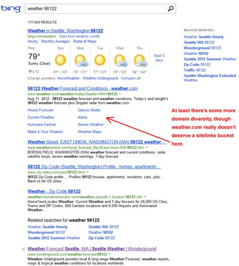 This is a bing page and the recognizable symbol of the letter b appear appears in the top left corner next to a box with a search function. Google's Weather Results are Infuriating | SparkToro