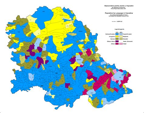 Map info & chart : Languages of Vojvodina, Serbia (1931)