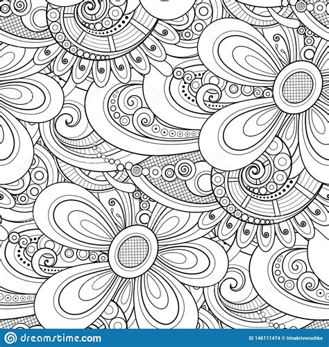 Winter floral patterns & illustrations. Monochrome Seamless Pattern With Floral Motifs Stock ...