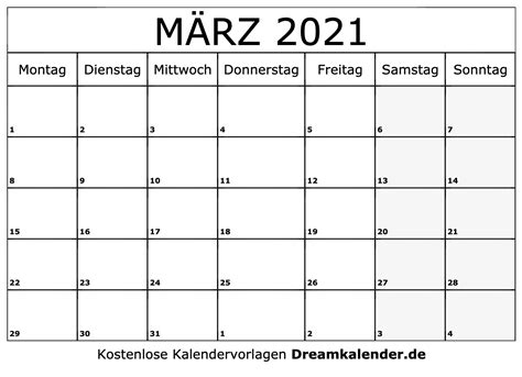 Kalender 2021/2022 mit kalenderwochen und den deutschen feiertagen. Kalender März 2021