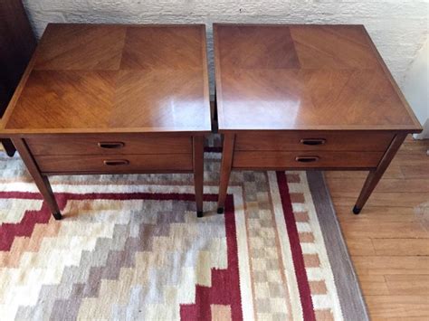 Coffee table by american of martinsville with the stainless steel x's in the corners. Mid Century Modern End Tables with Drawer by American of ...