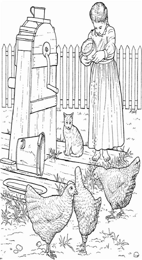 Travis says how old yeller made him so mad when he first came that he wanted to kill him but old yeller arrives in the late 1860s, the same time papa leaves to abilene on the cattle drive for money. Farm Life Coloring Pages A Girl Feeding Hen : Bulk Color ...