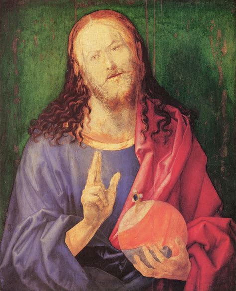 Salvator mundi, latin for saviour of the world, is a subject in iconography depicting christ with his right hand raised in blessing and his left hand holding an orb (frequently surmounted by a cross), known as a globus cruciger. Dürer, Albrecht: Salvator Mundi - Zeno.org