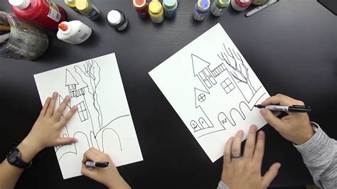 Draw parallel lines on the front of the roof to create an effect of layered wooden planks. How To Draw A Haunted House - YouTube