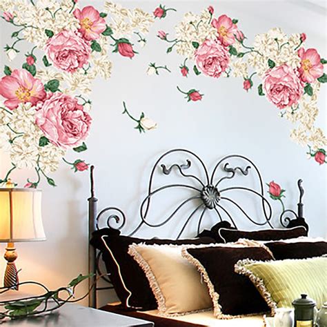Minimum bulk order depends on size and style. 190*90cm Big Size Peony Flower Wall Stickers Bedroom TV ...