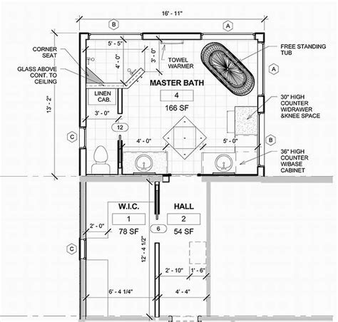 Corner shower bathrooms with a side layout are more efficient with a tighter 5'11 x 5'3 (1.8 x 1.6 m) floor plan, while corner showers with a central aisle are larger at 6'6 x 7'2 (1.98 x 2.18 m). Image result for master bathroom floor plans with ...