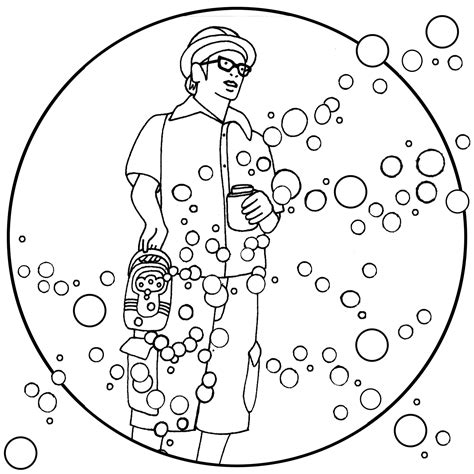 Bubble gum machine, stretched gum on a shoes and man is flying with a gum illustration isolated in a white background. Bubble Gum Machine Coloring Page | + 99 DEGREE