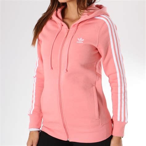 N'hésitez plus entre sweat et gilet ! adidas - Sweat Zippé Capuche Femme 3 Stripes DN8150 Rose ...