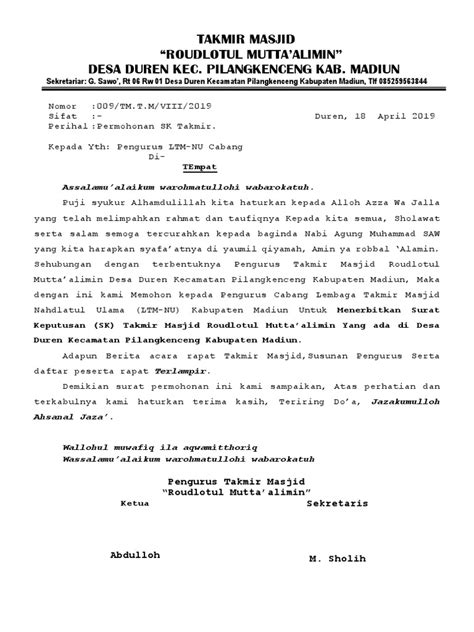 Mmi | berikut kami berikan contoh surat permohonan bantuan sound system masjid. Contoh Sk Pengurus Masjid 2019 - Dunia Sosial