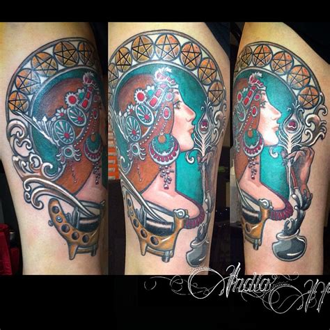 I have permission to tattoo one image of each of these, and. INDIA M♛☠ Alphonse Mucha inspired art Noveau TATTOO,IG ...