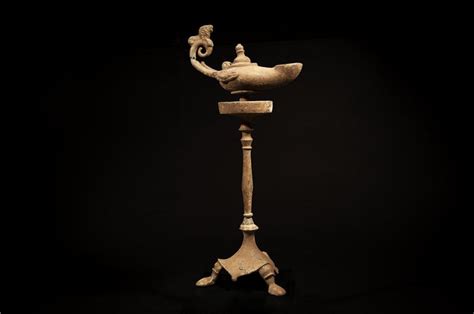 That were used by romans in italy were more often than not imported from athens where there was a significant ceramic industry. Late Roman Bronze Oil Lamp with Stand - Baidun Baidun