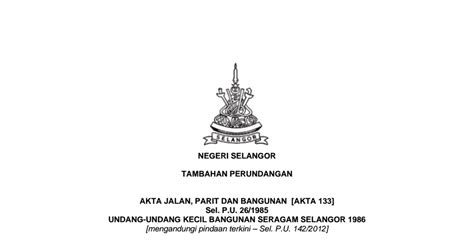 Kepada pihak berkuasa tempatan, majlis perbandaran selayang persiaran 3, bandar baru selayang, 68100 batu caves, selangor. UNDANG-UNDANG KECIL BANGUNAN SERAGAM SELANGOR 1986 - SEL ...