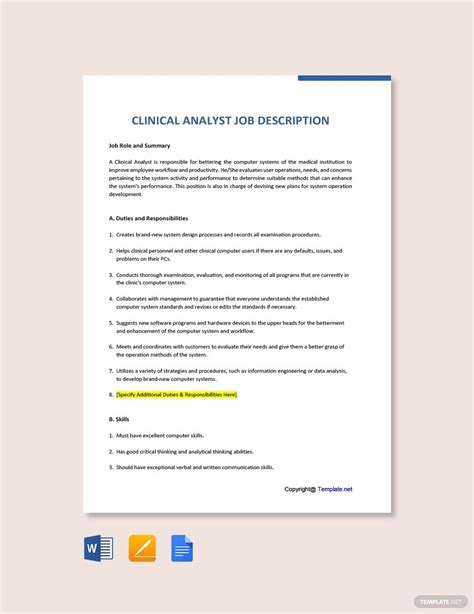 They will have contact with various parts of the organisation: Clinical Analyst Job Ad and Description Template [Free PDF ...