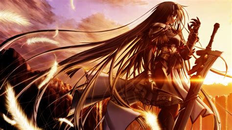 The great collection of anime sky wallpapers for desktop, laptop and mobiles. anime, Sword, Sunset, Long Hair, Knights, Original ...