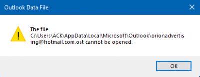 Beim start von outlook 2016 pro plus kommt folgende fehlermeldung: Die Datei kann nicht in Outlook geöffnet werden - Outlook ...